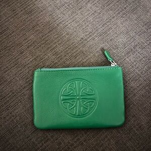 Green Leather Pouch with Embossed Design